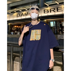 纯棉刺绣包边男休闲圆领短袖T恤 T3047 P35图片