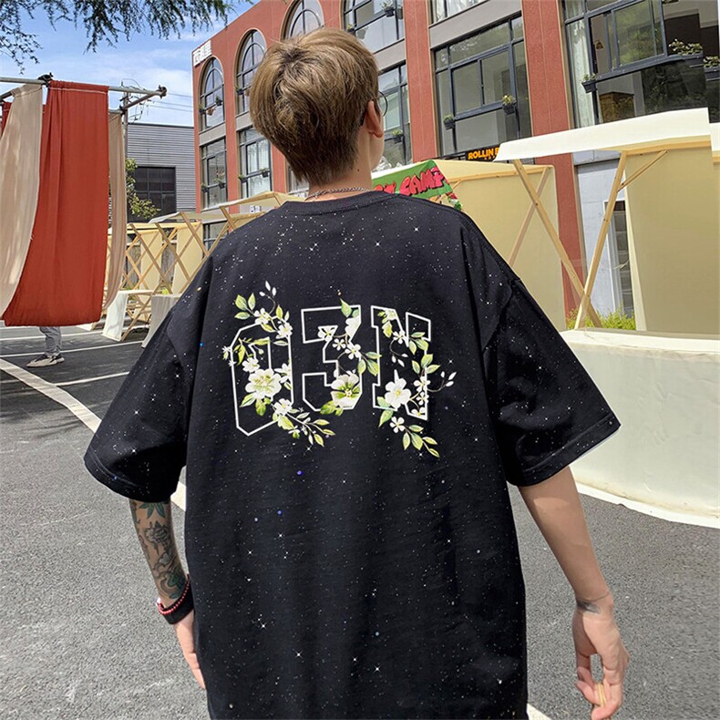 可48小时发货支持抖音得物来样二开美式满天星亮片短袖T恤MTX634,男装T恤,电商A486