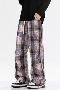 1港风小香风扎染抽绳大码M-5XL膝盖褶皱设计工装裤男77937P45控88图片