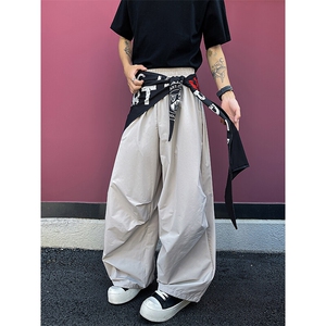8XL-M 美式复古撞色屁帘工装伞兵裤男褶皱设计感宽松阔腿裤P68图片