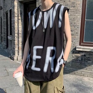 美式高街ins潮牌坎肩背心夏季涂鸦字母印花无袖T恤男T924-P21,男装背心/马甲,星座512-2
