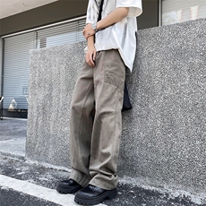 2024新款美式水洗拼接直筒牛仔裤咖色休闲宽松帅气现货K7934-P50，男装牛仔裤，星座512-3