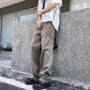 2024新款美式水洗拼接直筒牛仔裤咖色休闲宽松帅气 现货K7934-P50图片