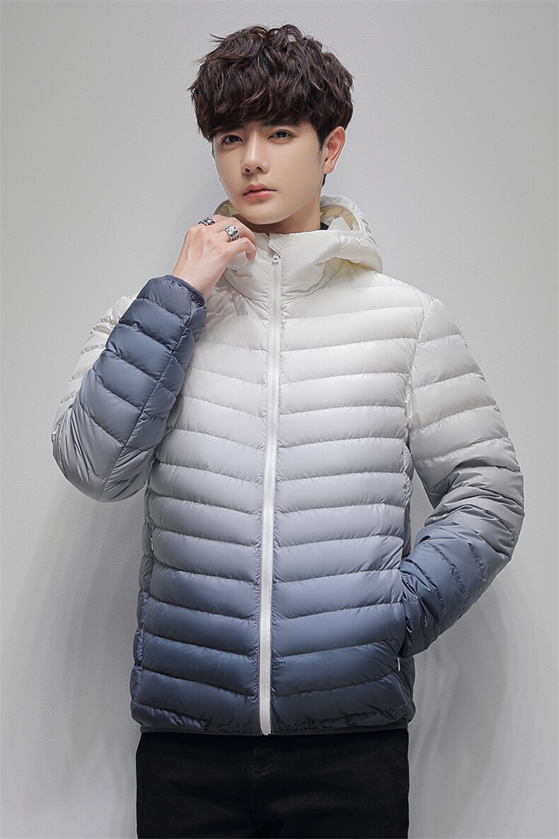 男女同款90绒连帽轻薄羽绒服外套情侣装羽绒内胆渐变羽绒外套,男装羽绒服,钱塘723