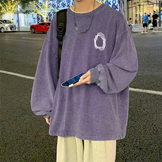 直播品质重磅纯棉美式蜡染水洗做旧潮牌宽松长袖t恤CT318特P38，男装T恤，电商A486
