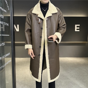 模特图 2024 冬季保暖外套皮毛一体加厚 长款翻领风衣8908p325，男装夹克，电商A203-1