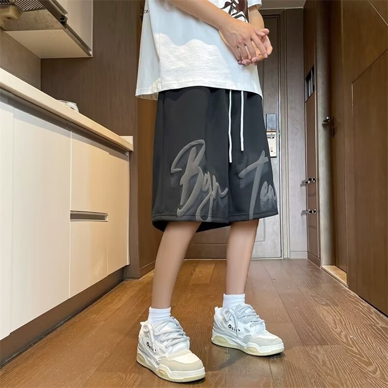 五分裤纯色宽松型男夏季青春流行时尚潮牌松紧腰D546310B-1-P28,男装牛仔裤,星座310B-1