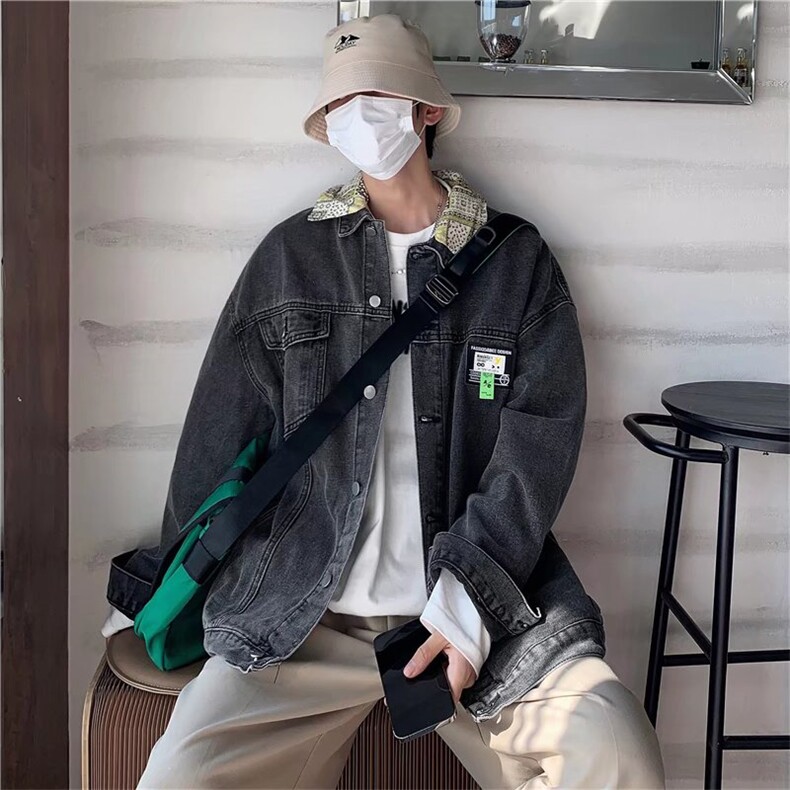 秋冬季牛仔外套男生印花帅气潮牌经典夹克ins情侣款百搭休闲外套,男装工装外套,星座1210-1