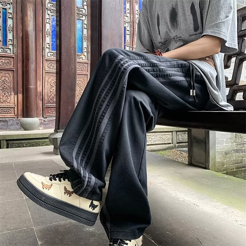 条纹裤子男夏季美式高街直筒工装裤潮牌宽松休闲长裤 KD48图片