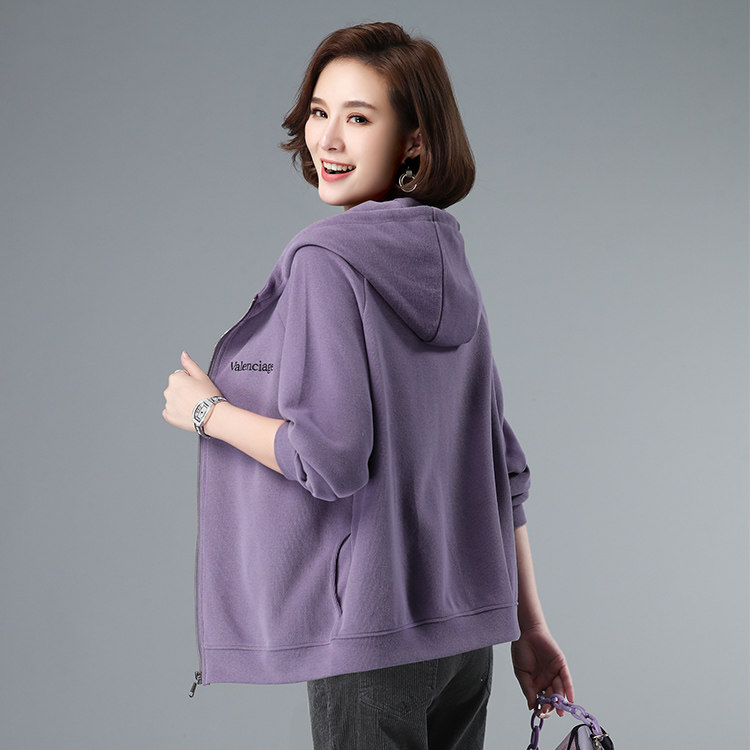 拉链卫衣外套女长袖2024春秋季新款韩版宽松妈妈短款薄款连帽开衫，女装短外套，3200格调