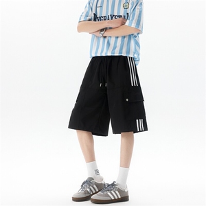 8XL-M三条杠工装短裤大码休闲运动中裤条纹冰丝五分裤DK1303/P48图片