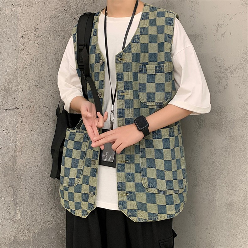 港风宽松休闲多口袋外套日系复古工装牛仔马甲男W3114-P34,男装背心/马甲,星座512-2