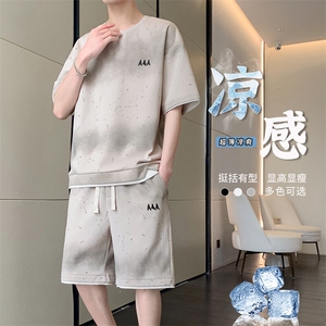 渐变色扎染短袖T恤套装男五分短袖休闲运动套装217-2-TZ08-特P55图片