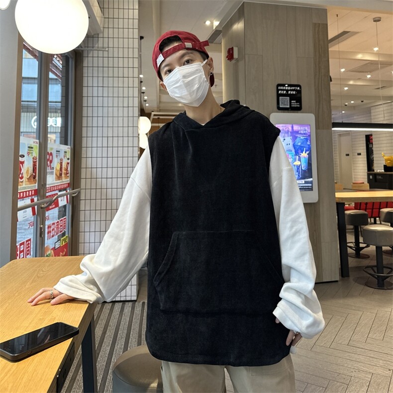 秋装港风连帽背心韩版男女坎肩潮无袖外穿灯芯绒马甲H229/P50，男装背心/马甲，钱塘713