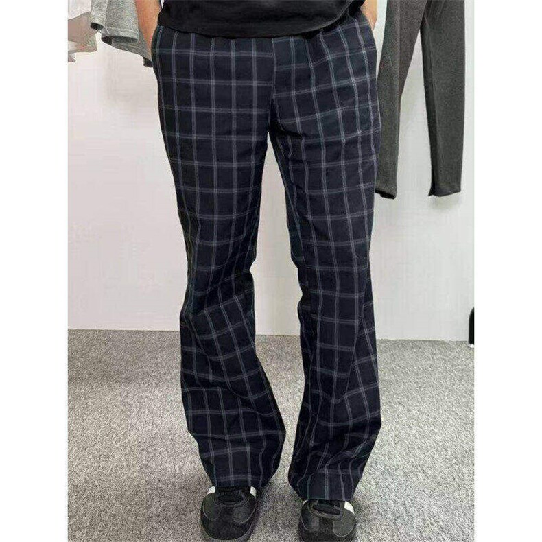 蓝色格子裤男夏季薄款美式高街微喇裤显腿长垂感运动裤LA1111-P41,女装休闲裤,星座1008