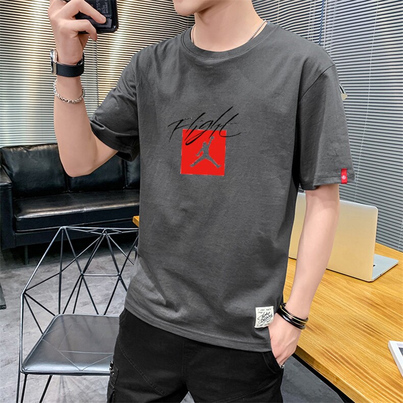 夏季港风大码宽松印花短袖T恤男圆领篮球中袖卫衣模白T9558,男装T恤,星座1207