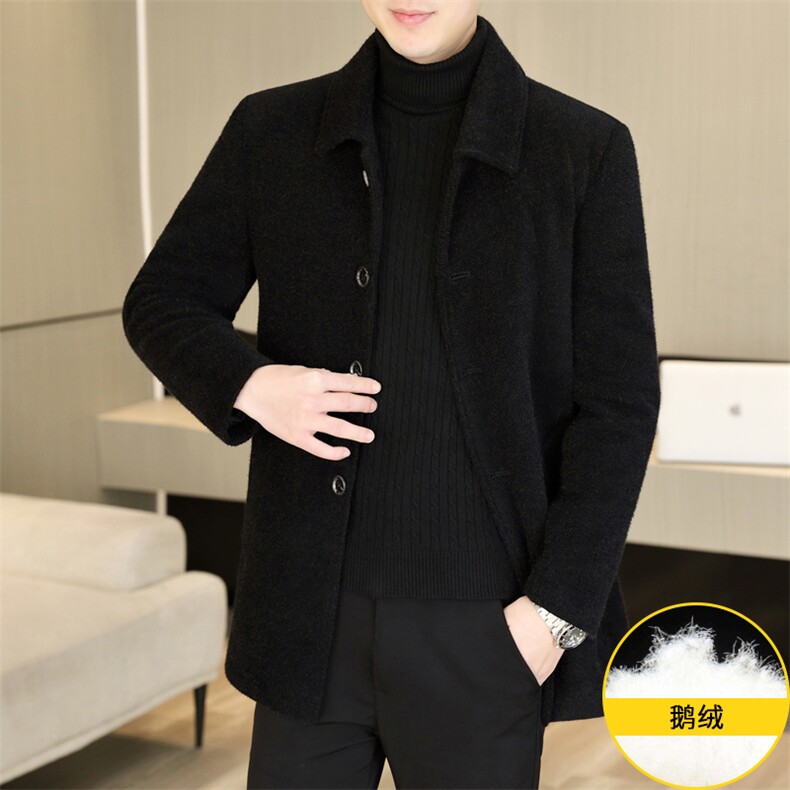 标90鹅绒毛呢外套鹅绒内胆中长款男加厚羽绒大衣310B-3-D227,女装短外套,星座310B-3
