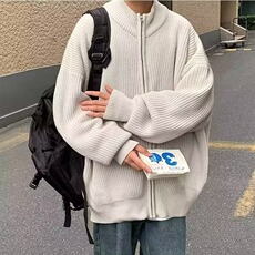 高街纯色开衫毛衣男秋宽松慵懒风简约港风立领针织衫外套2402/P55，男装针织衫/毛衣，星座506