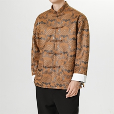 原创新品风加厚江涯海浪烫金印花手工盘扣唐装新中式铜扣外套，男装民族服装，星座305A（原312A-1）