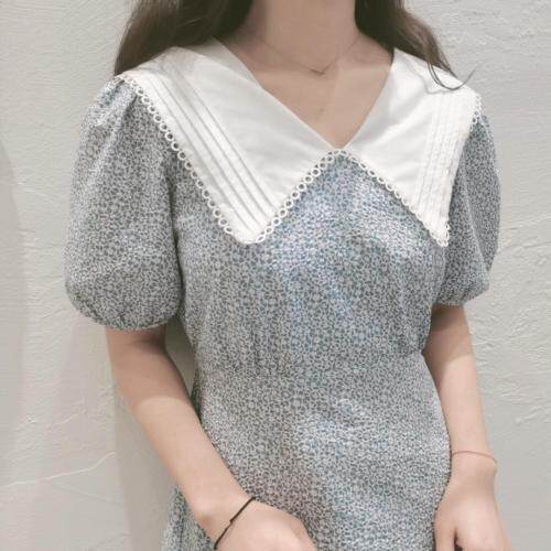 超爆连衣裙！韩版大翻领修身清新碎花，女装连衣裙，YI MAN