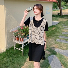 韩版宽松灰色马甲连衣裙女夏季2025新款休闲显瘦小个子T恤裙，女装连衣裙，2C262