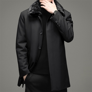 男士羽绒服冬季中年商务休闲水貂毛领外套男装新款加厚保暖上衣图片