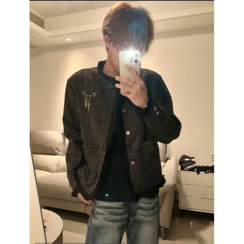 轻奢小香风短款垫肩外套男春秋痞帅高级感设计师男装休闲美式夹克,男装夹克,四季星座505