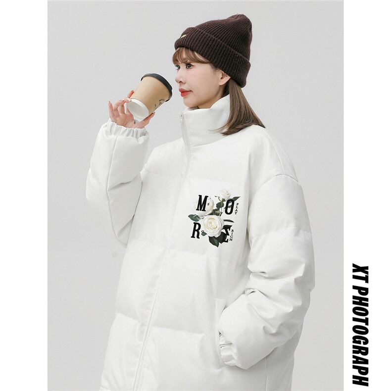 中性风 冬季时尚百搭宽松字母印花潮流皮棉服外套MY451P118控158图片