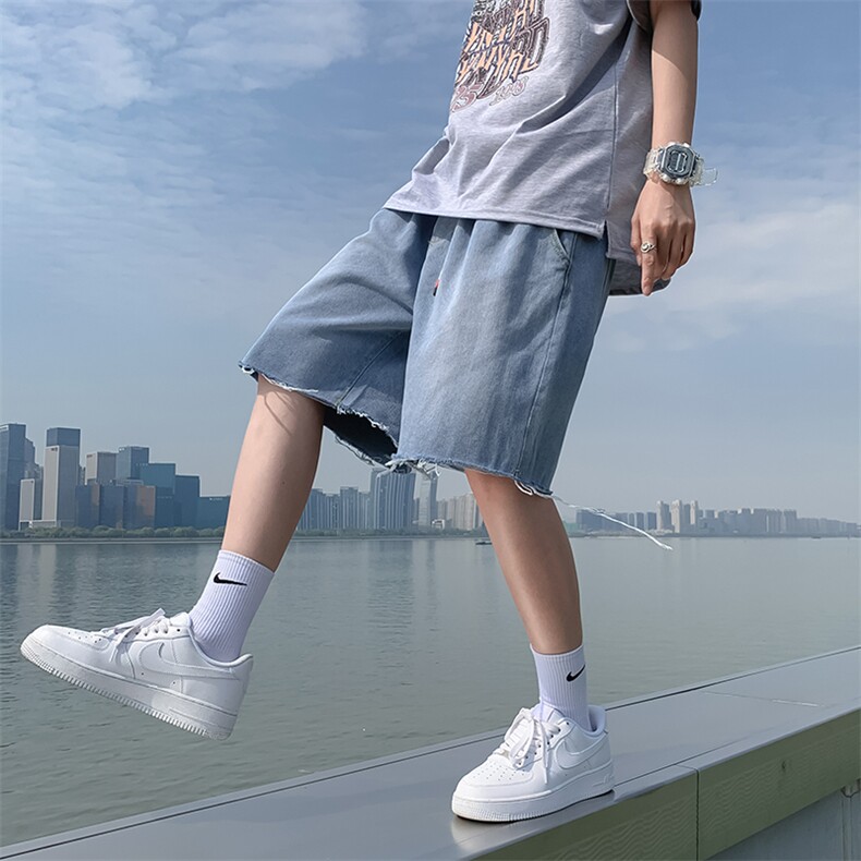 毛边牛仔短裤男夏季潮牌ins薄款宽松直筒潮流阔腿五分裤K531-P30,男装牛仔裤,星座512-2
