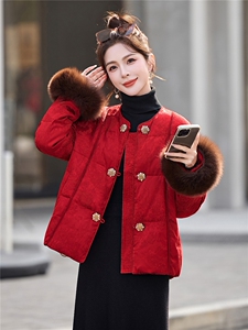 2025年冬季保暖羽绒中式真狐狸毛短款羽绒服图片