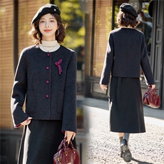 小香风温柔气质短款毛呢外套女2025秋冬新款时尚撞色双面羊毛大衣，女装双面呢大衣，美沁