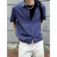 格纹短袖衬衫男初夏穿搭抽绳格子衬衣老钱风半袖外套C217，男装T恤，星座1116A（原606A-3）