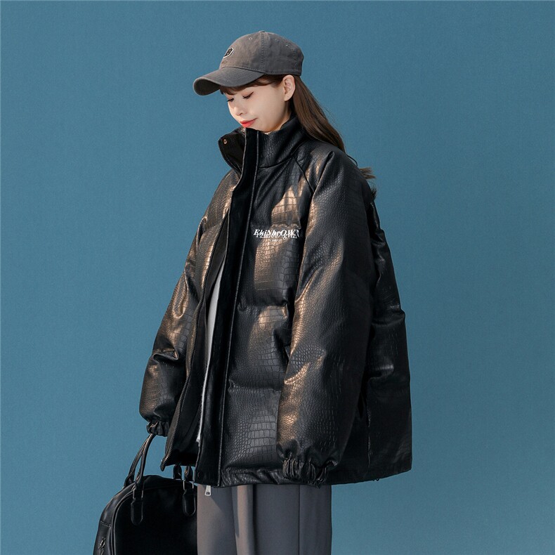 1中性风鳄鱼纹棉衣女手塞棉夹克PU皮棉衣男外套8507P120控158，女装棉衣/棉服，星座226-2