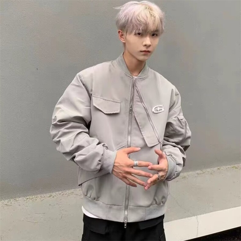 3316-P40美式高街头褶皱拼接设计棒球服夹克男女春秋复古宽松,男装夹克,电商B323A