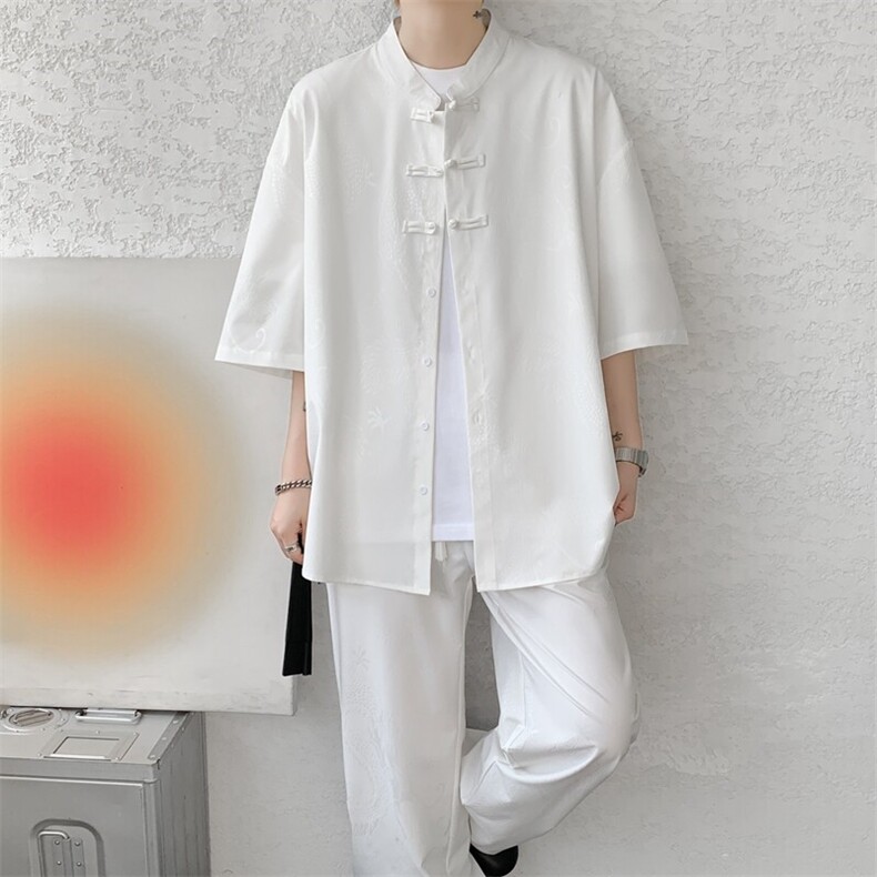 风男装中式盘扣冰丝套装立领短袖衬衫唐装两件套TZ1702特P80,男装衬衫,电商B238
