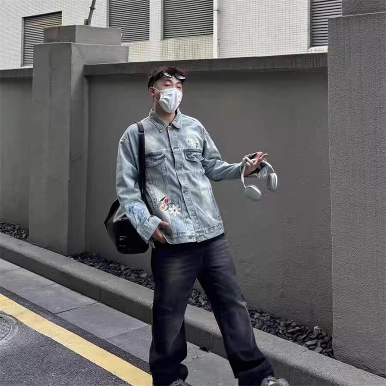美式复古水洗刺绣牛仔外套男女春秋季潮牌休闲夹克潮J24-P75,男装工装外套,星座310A-4