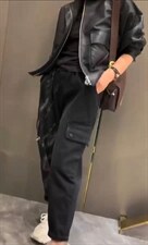 2021秋季新款港风立领大口袋宽松BF风皮衣外套，女装皮衣，L·H·X