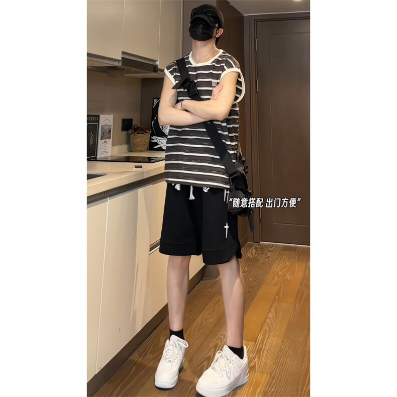 重工洗水撞色条纹毛边背心无袖T恤XB2333-P35控58,男装背心/马甲,电商B370