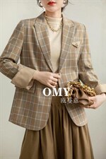 格子西装外套，女装西装，OMY 瓯蔓意