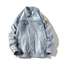 jk822-p90-限价128白底牛仔夹克肥仔秋款量足印花大码，男装夹克，星座103A