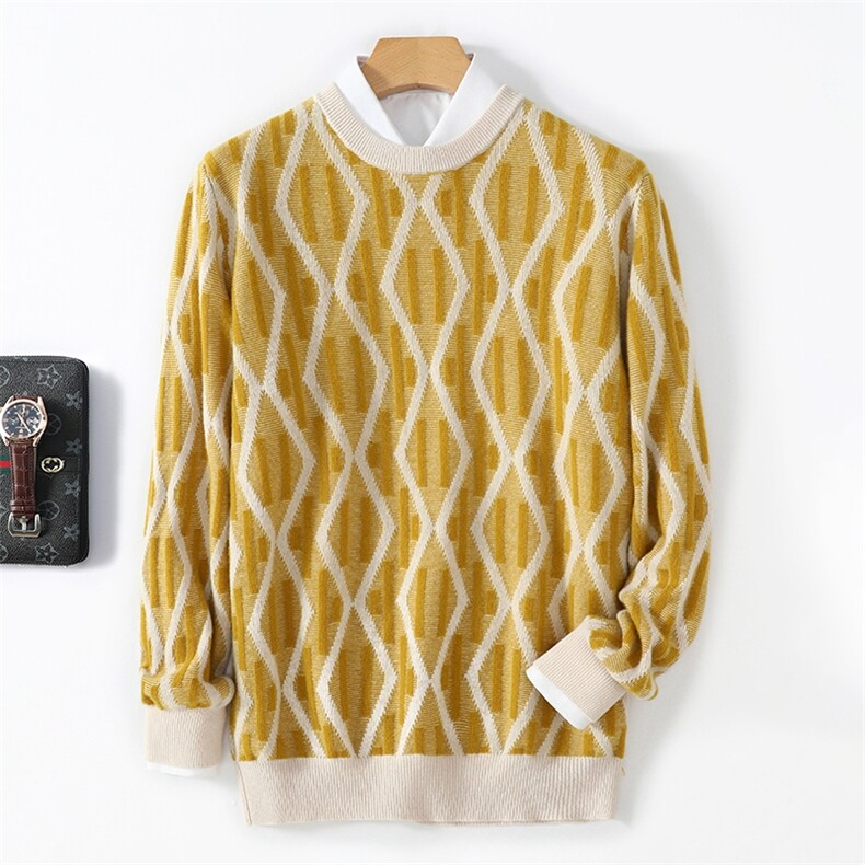 2025年秋季新款加厚菱形扭花针织羊毛上衣时尚休闲通勤百搭，男装羊毛衫，雪贝坊二店