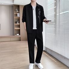 新中式刺绣长袖长裤时尚休闲两件套装，男装休闲套装，星座1206（原A206）