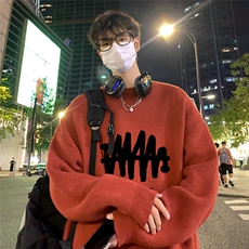 港风23新款冬季时尚百搭宽松字母印花毛衣TPM6849特批P40控68，男装针织衫/毛衣，电商A268A