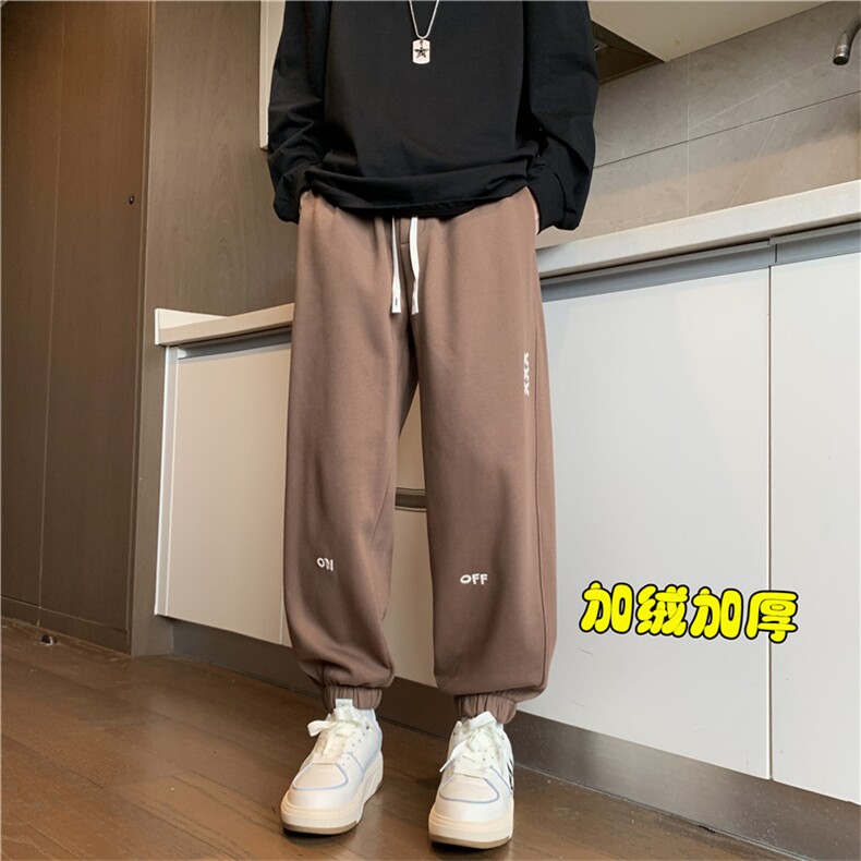 加绒加厚冬款男束脚裤字母刺绣休闲保暖长裤H4522P40,男装休闲裤,星座1013-1