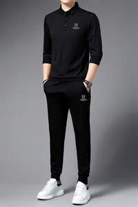 2023年纯色卫衣男翻领秋季宽松上衣中年人爸爸装休闲运动服两套装图片