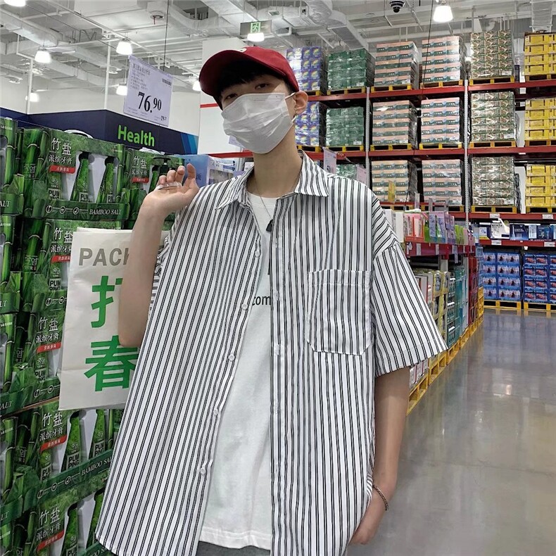 夏季简约条纹衬衫男短袖韩版衬衣薄款男士半袖休闲衬衫CS053-P30,男装衬衫,星座308B-1
