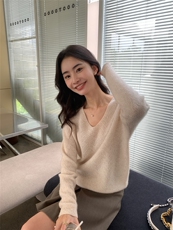 低圆领套头毛衣女针织秋冬休闲宽松打底衫，女装针织衫/毛衣，玛卡隆羊绒