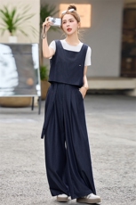 现货！2025春季新款套装女气质气质体恤马甲阔腿裤三件套，女装套装/套裙，涵墨