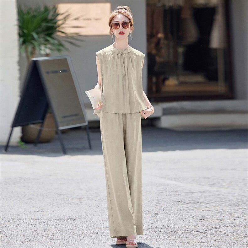 法式高级感时尚套装女2025夏季新款洋气减龄无袖上衣阔腿裤两件套,女装套装/套裙,米雪儿