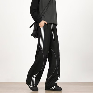 美式条纹拼接休闲运动裤男女hiphop街舞工装裤机能登山K6042-P39图片